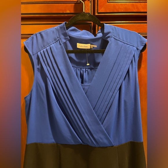 Calvin Klein Dress‎ Blue Black Career Sheath Sleeveless Fully Lined - 14 - Picture 2 of 6